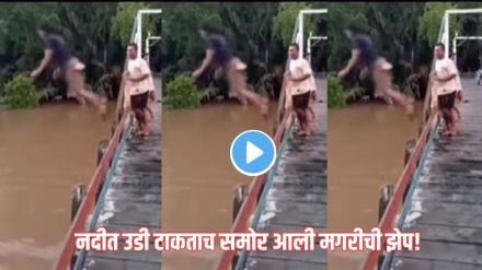 Man jumps off bridge crocodile