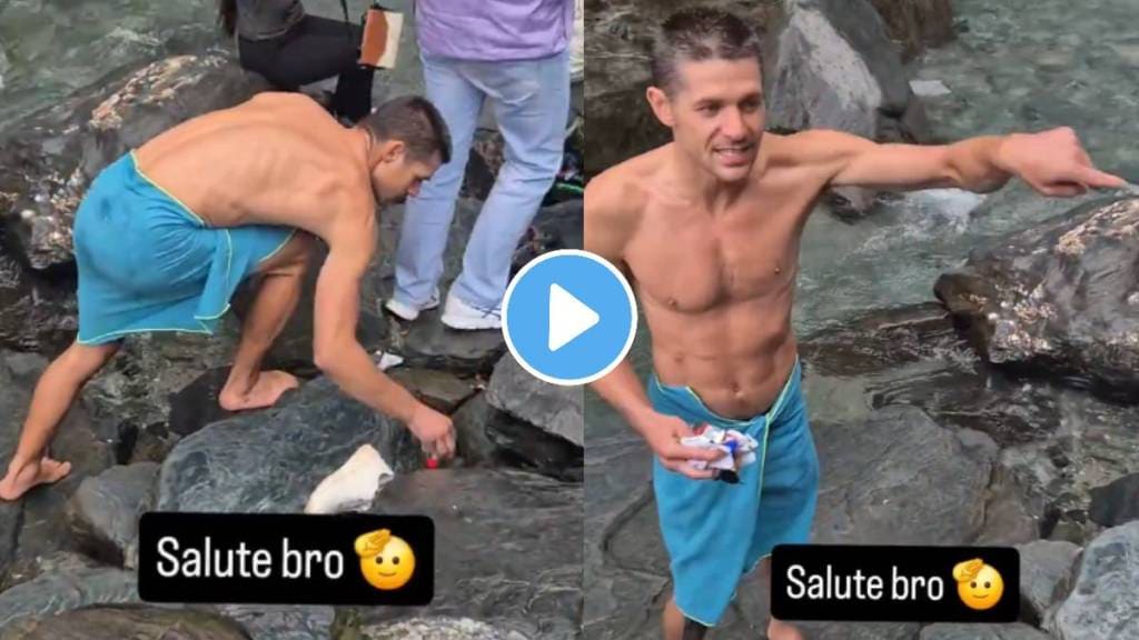 Foreign Tourist Picking trash in Kangra Waterfall video