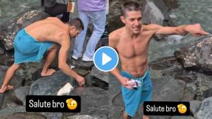Foreign Tourist Picking trash in Kangra Waterfall video