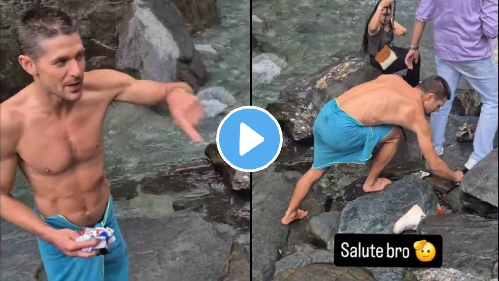 Foreign Tourist Picking trash in Kangra Waterfall video