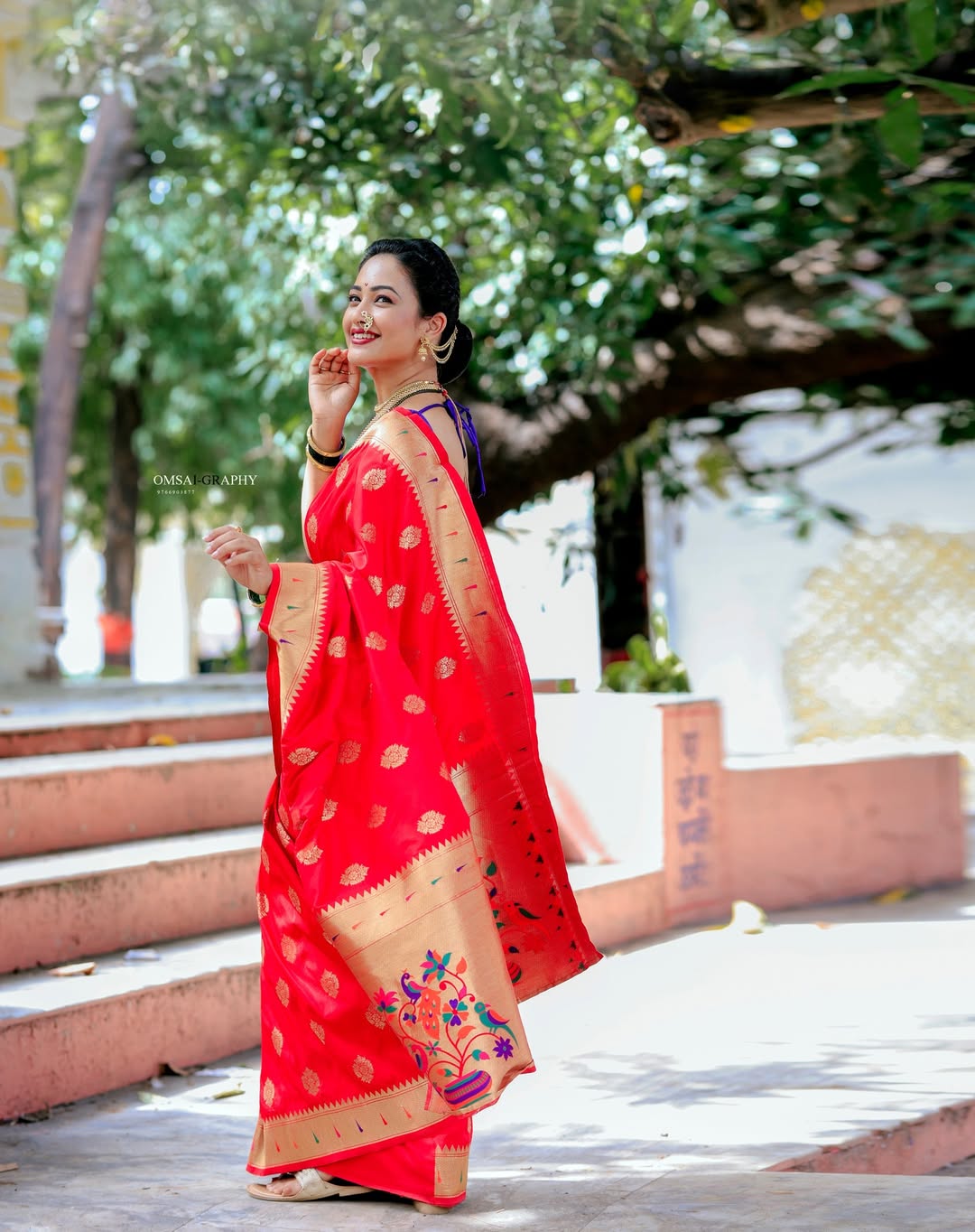 Girija Prabhu Red Muniya Paithani Saree Look
