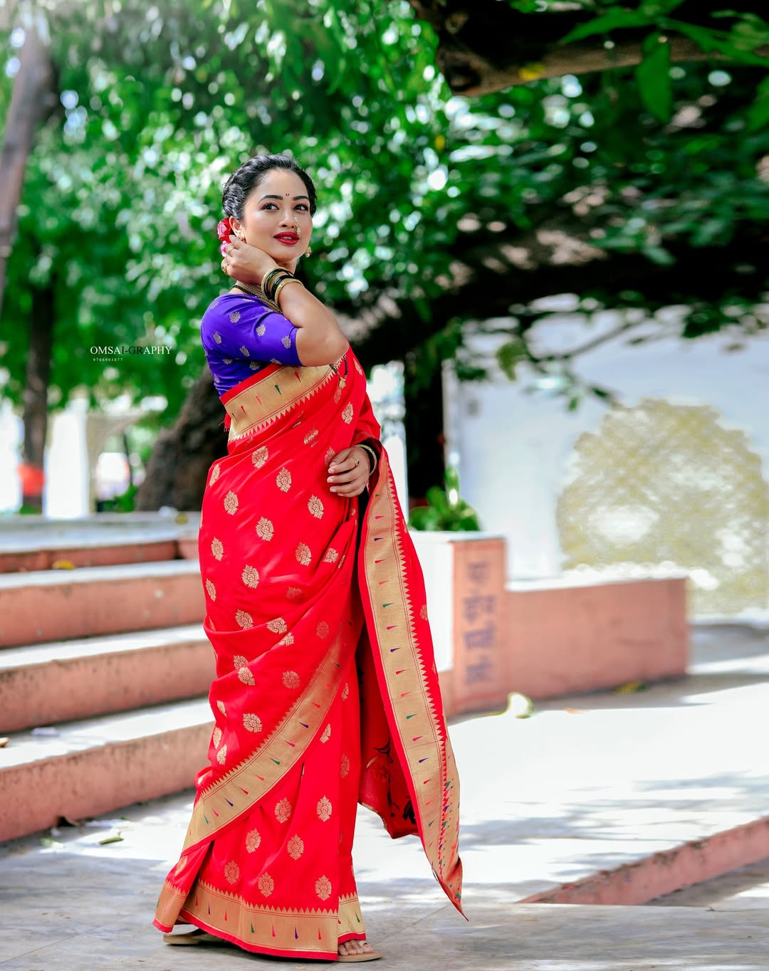 Girija Prabhu Red Muniya Paithani Saree Look