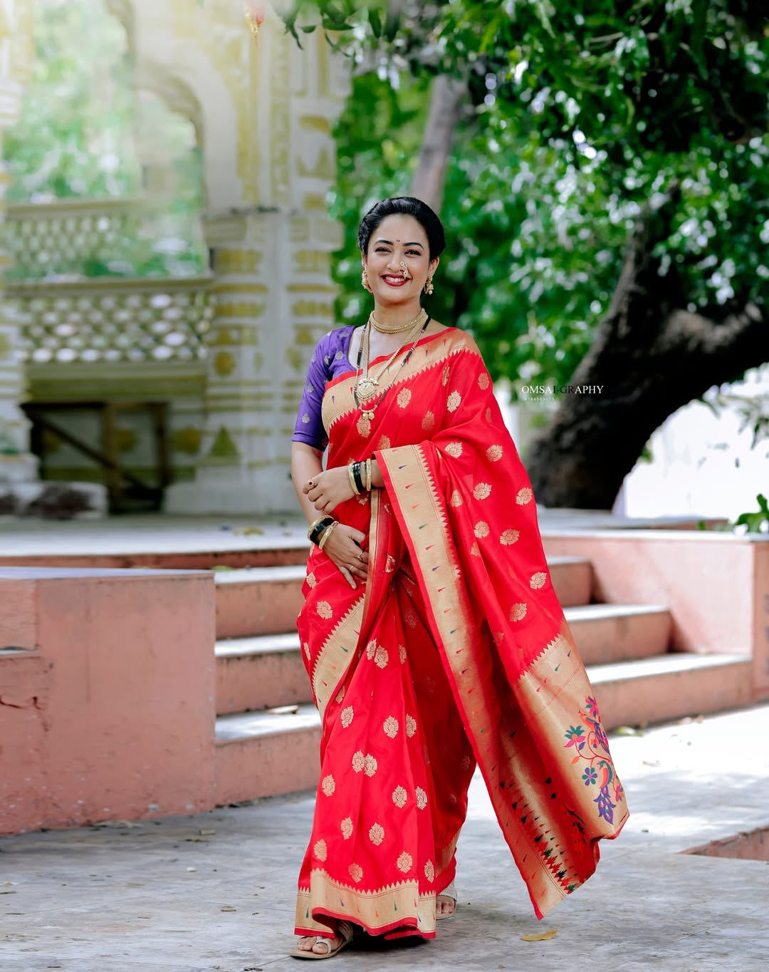 Girija Prabhu Red Muniya Paithani Saree Look