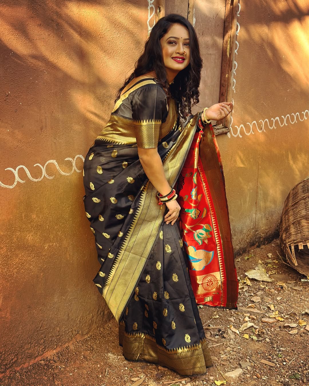 Girija Prabhu Red Muniya Paithani Saree Look
