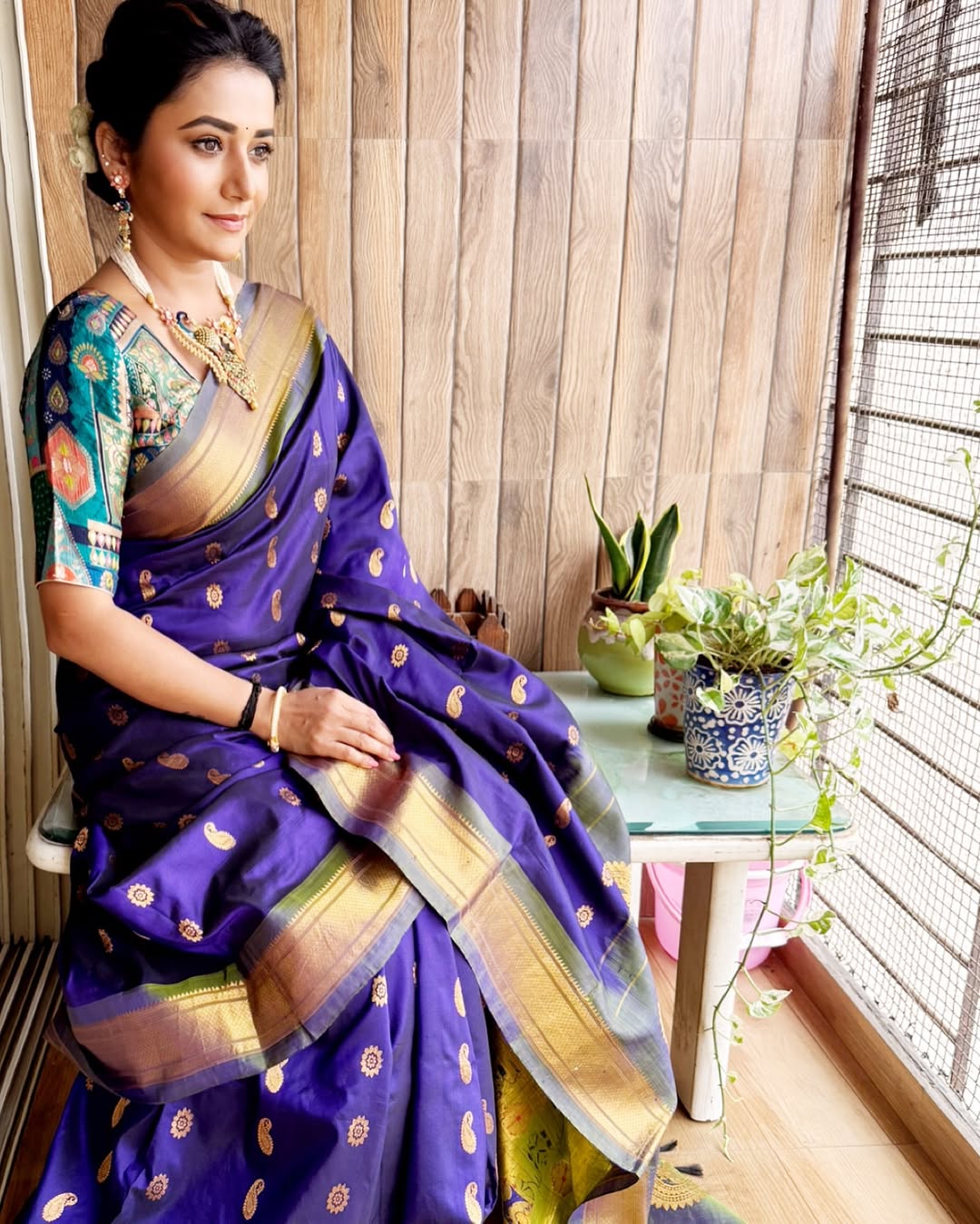 Jui Gadkari Purple Paithani Saree Look