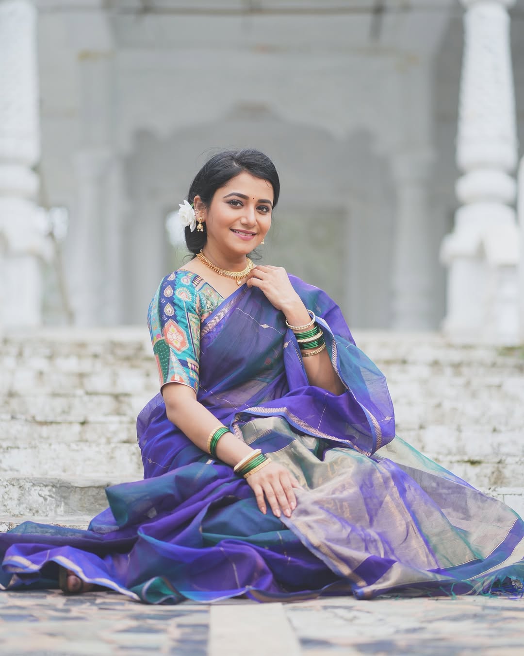 Jui Gadkari Purple Paithani Saree Look
