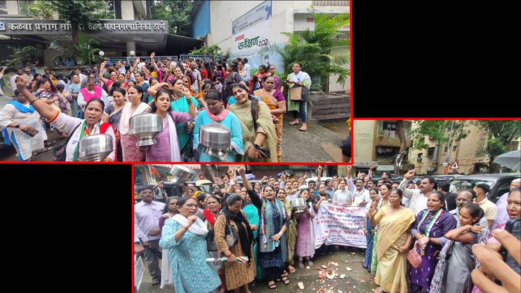 ncp protest in kalwa over water crisis