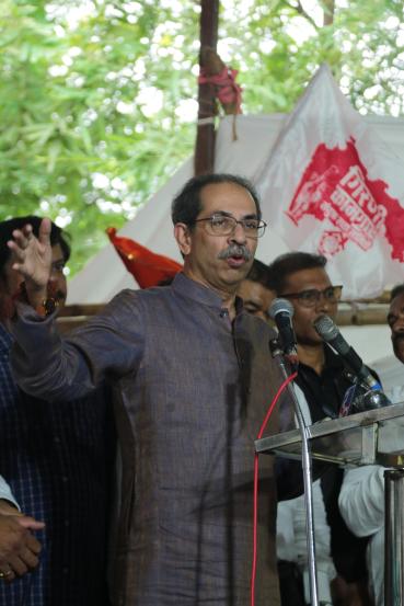Mill workers protest at Azad Maidan Uddhav Thackeray, Aaditya Thackeray join the protest in support