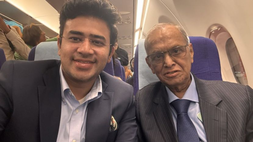 PM Narendra Modi, Infosys Founder Narayana Murthy And BJP MP Tejasvi Surya