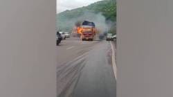 खंबाटकी घाटात ट्रकला आग