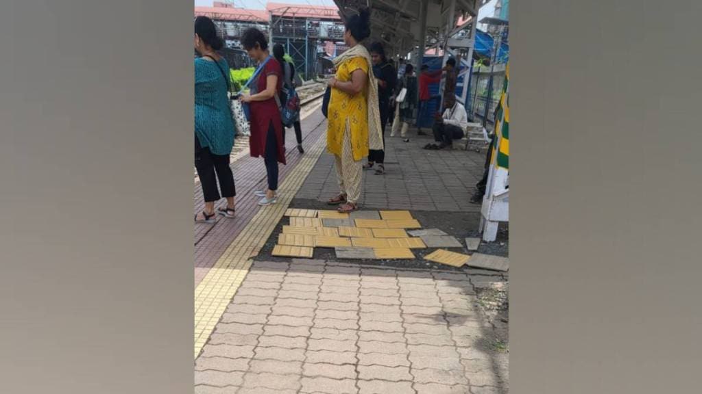 dombivli railway station Broken tiles on platform
