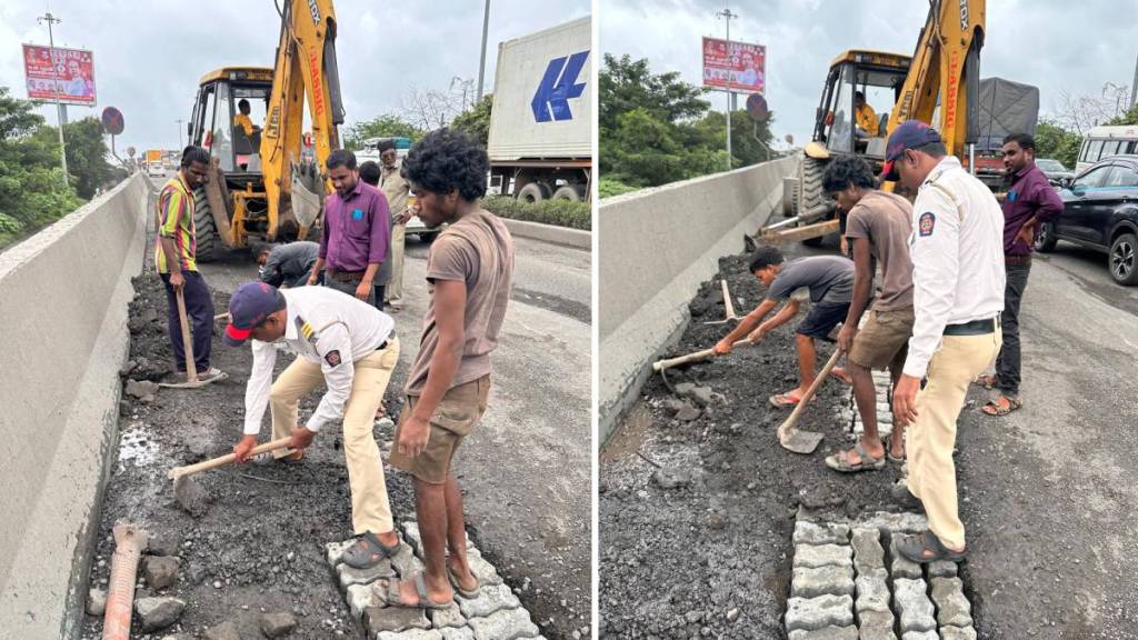 Navi Mumbai potholes, Thane-Belapur road conditions, Ghanasoli Rabale flyover potholes, traffic congestion Navi Mumbai,