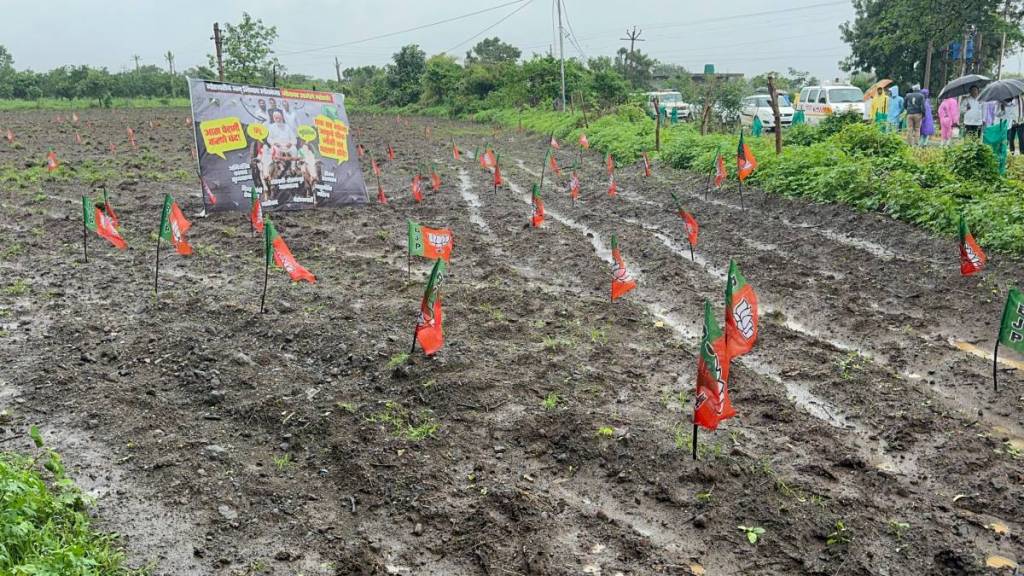 bachchu Kadu criticized government at field with BJP flags planted Farmers stopped Sowing