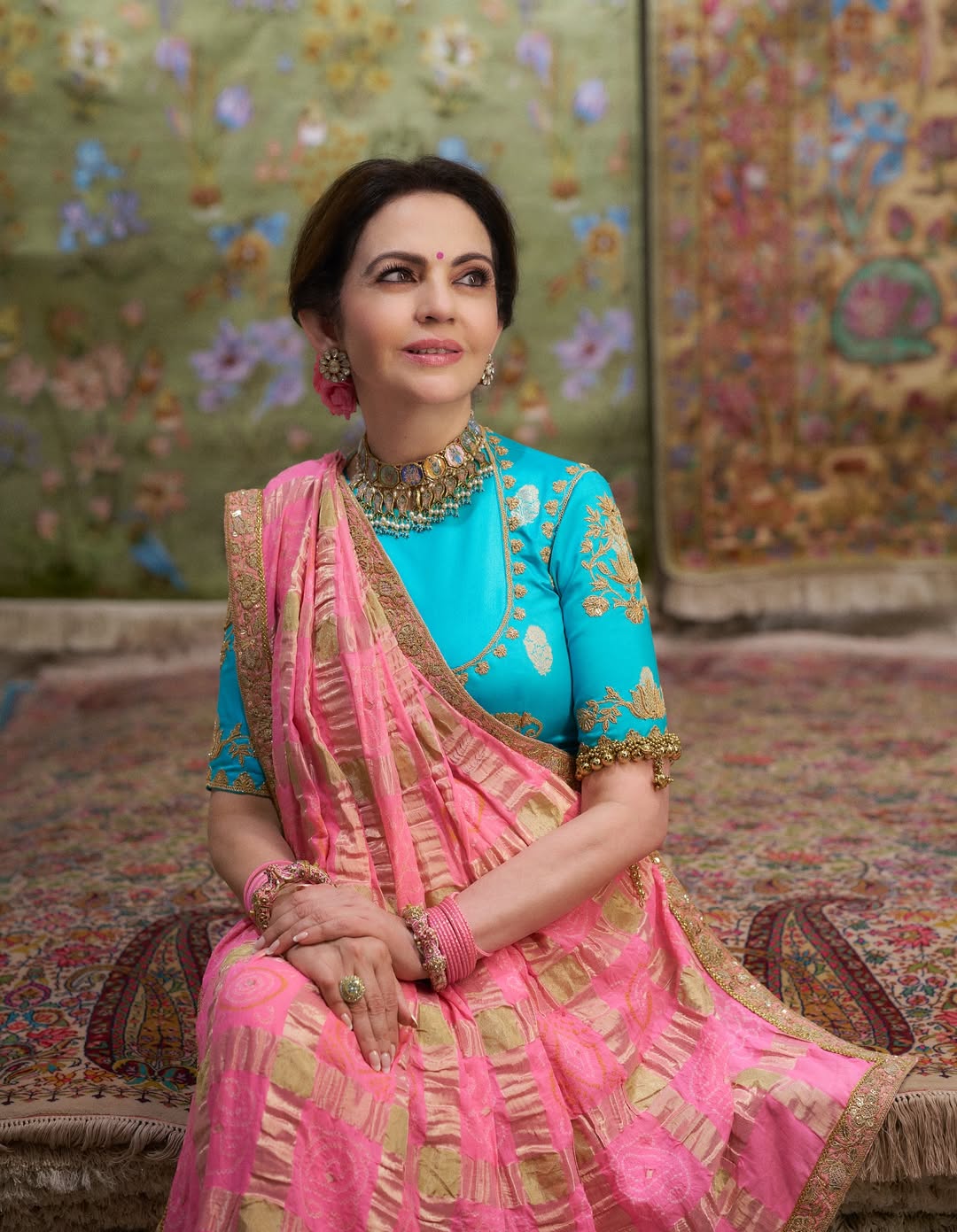 Nita Ambani Gharchola Saree Gold Blouse Look