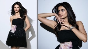 Palak Tiwari Black Off-Shoulder Shimmery Dress