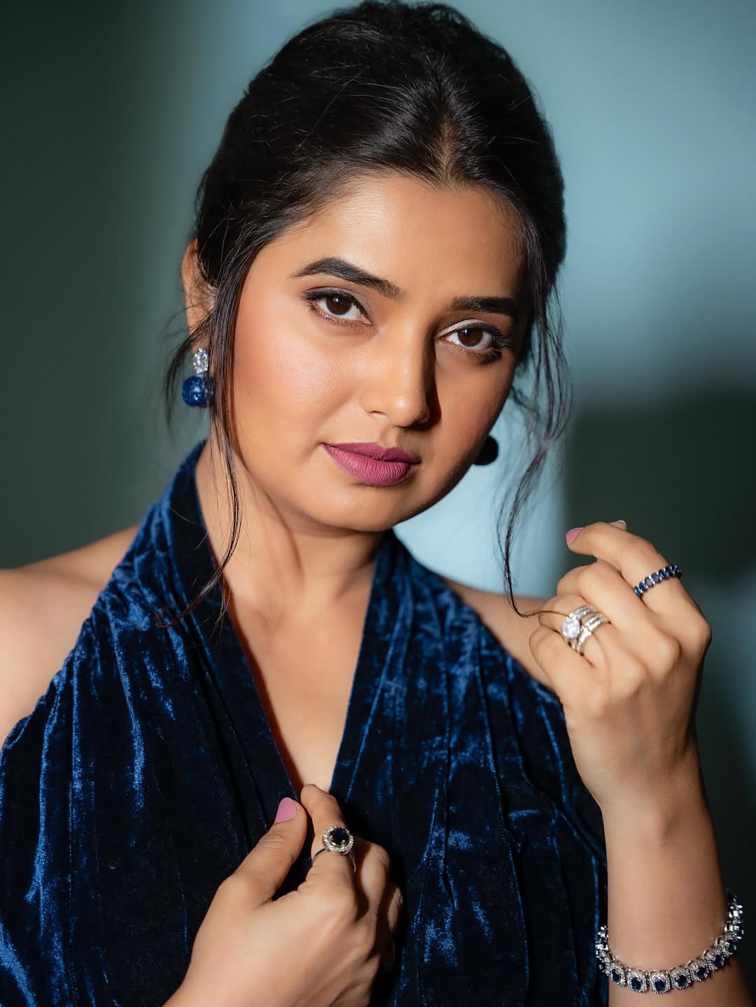 Prajakta Mali Backless Velvet Dress
