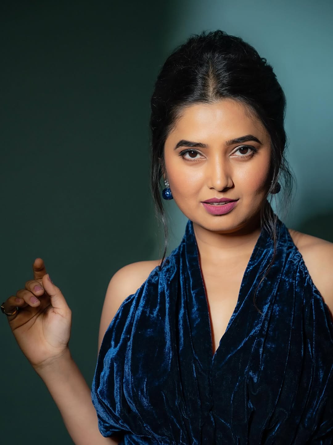 Prajakta Mali Backless Velvet Dress