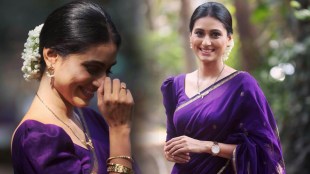 Reshma Shinde Purple Cotton Saree Look