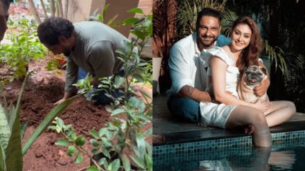 Shefali jariwala husband parag tayagi plants trees with dog simba in memory of wife
