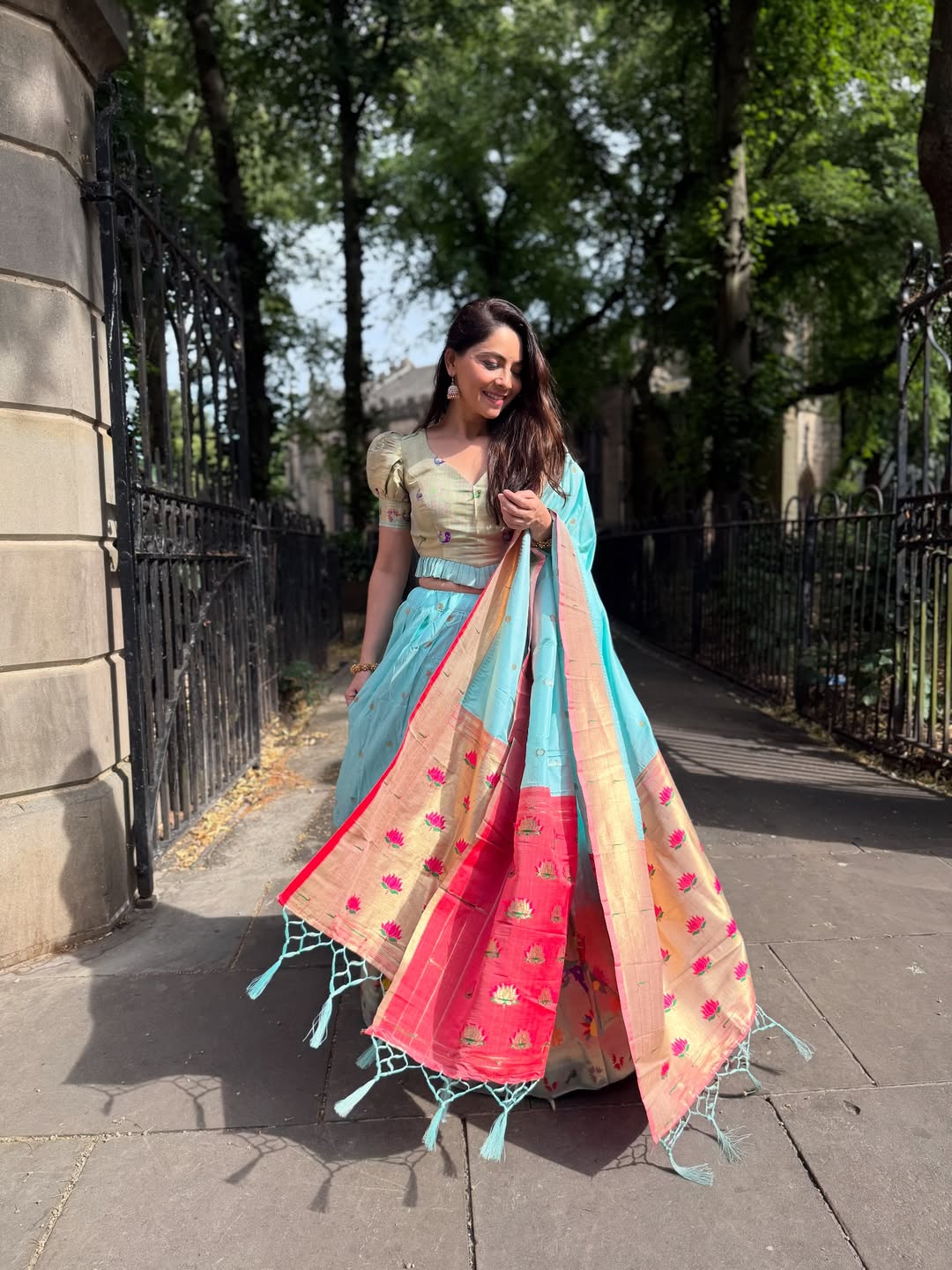 Sonalee Kulkarni Sky Blue Paithani Lehenga