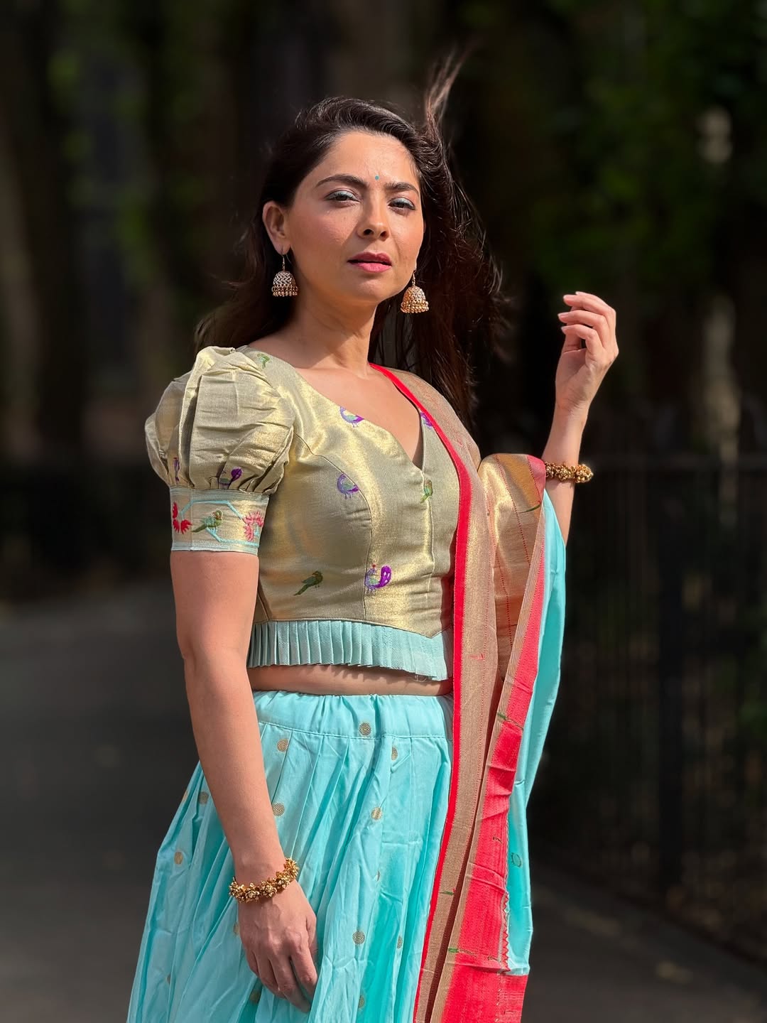 Sonalee Kulkarni Sky Blue Paithani Lehenga