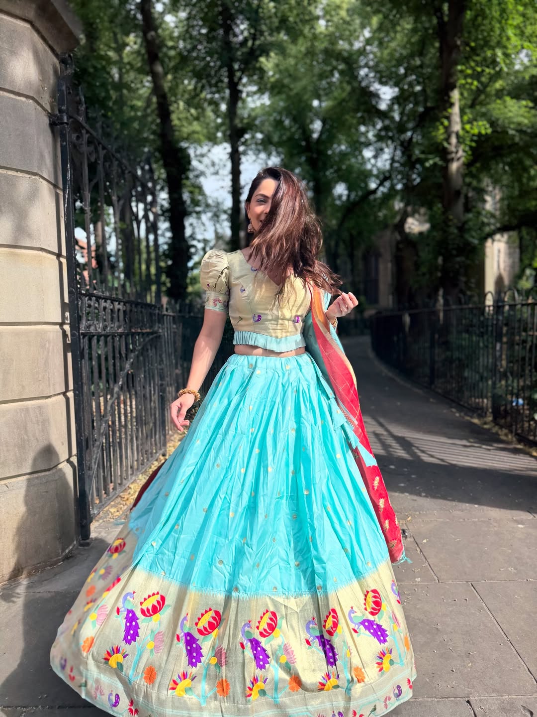 Sonalee Kulkarni Sky Blue Paithani Lehenga
