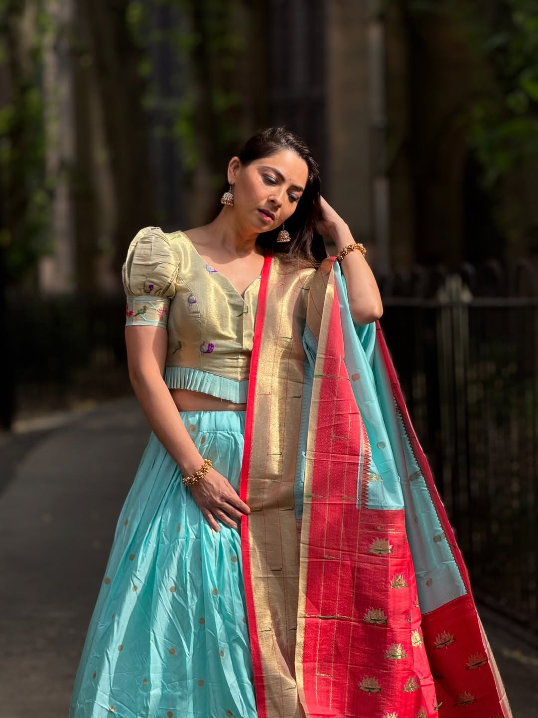 Sonalee Kulkarni Sky Blue Paithani Lehenga