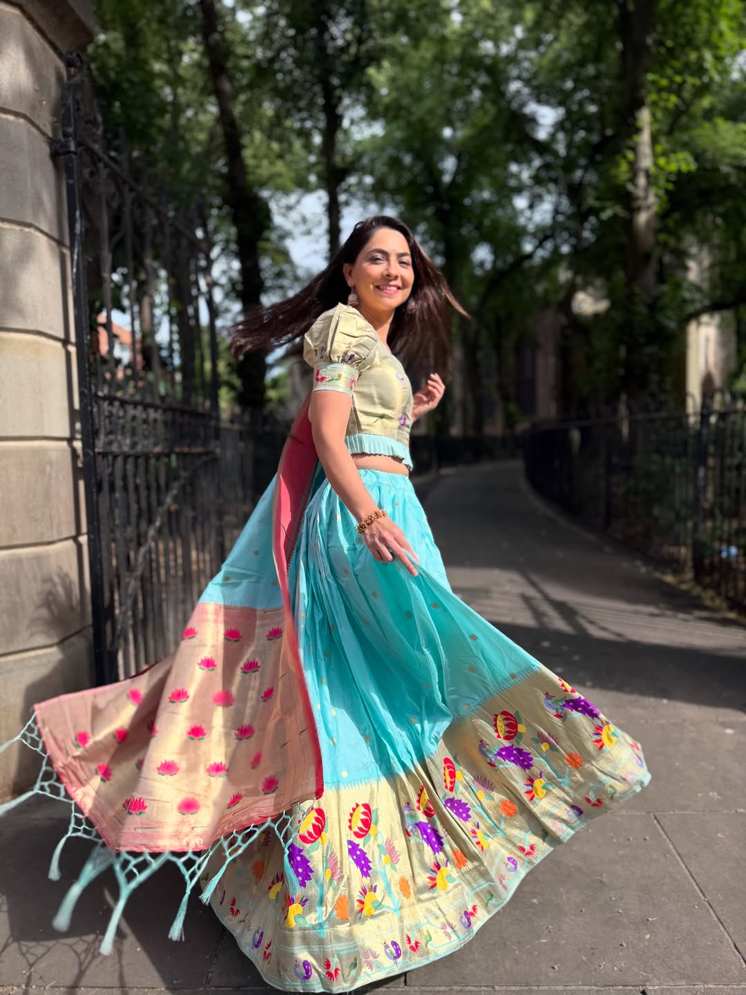 Sonalee Kulkarni Sky Blue Paithani Lehenga