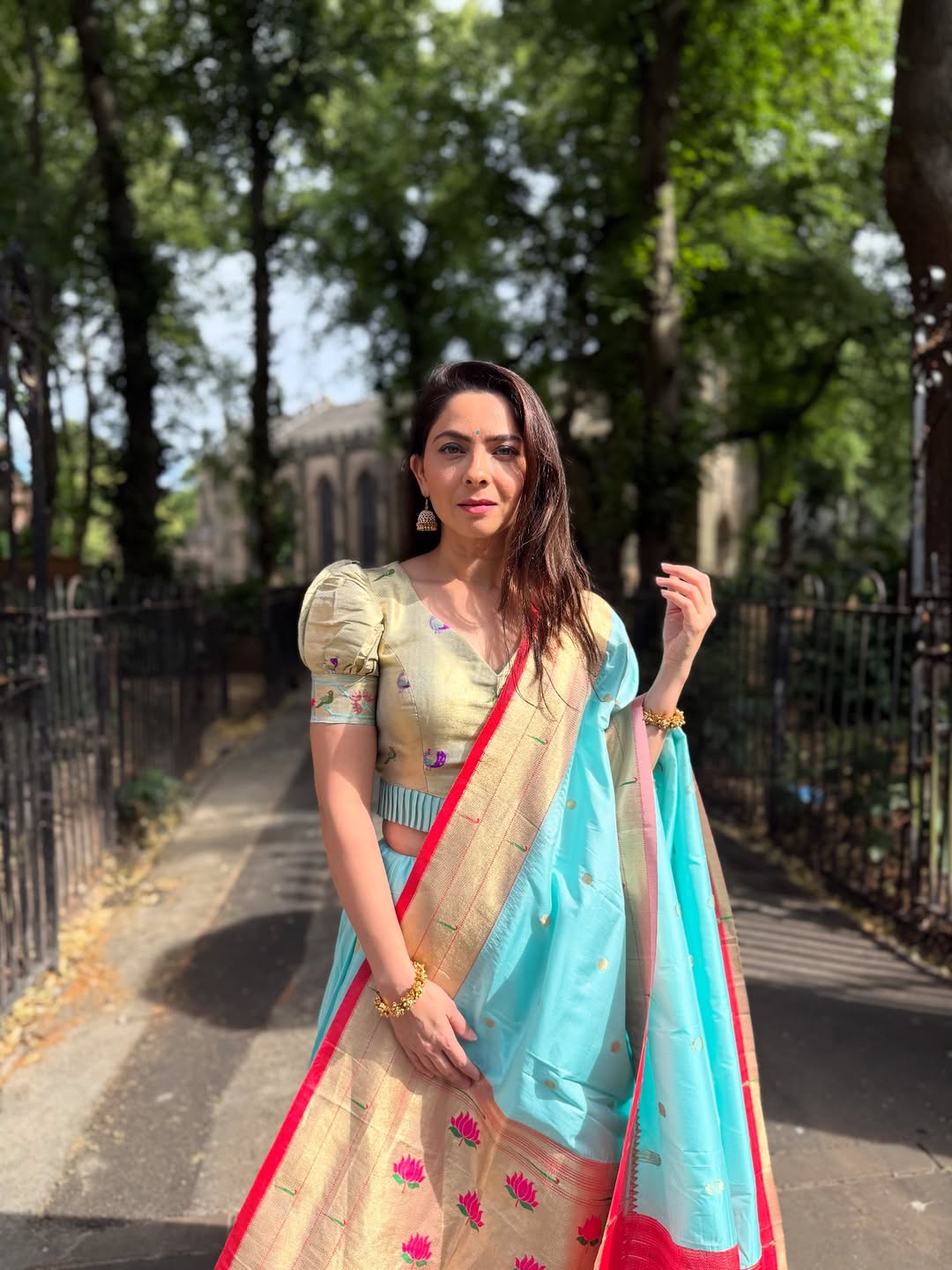 Sonalee Kulkarni Sky Blue Paithani Lehenga
