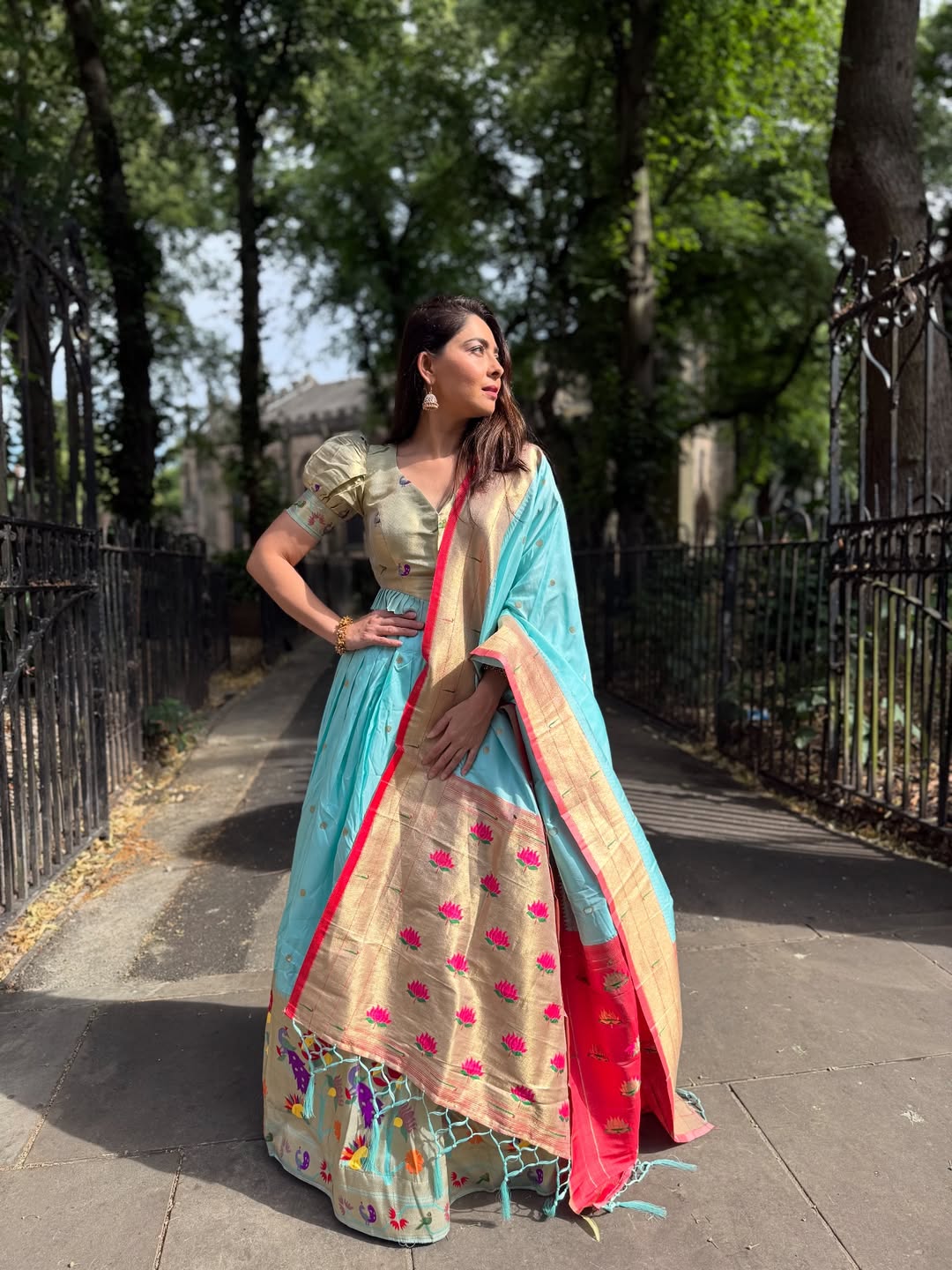 Sonalee Kulkarni Sky Blue Paithani Lehenga