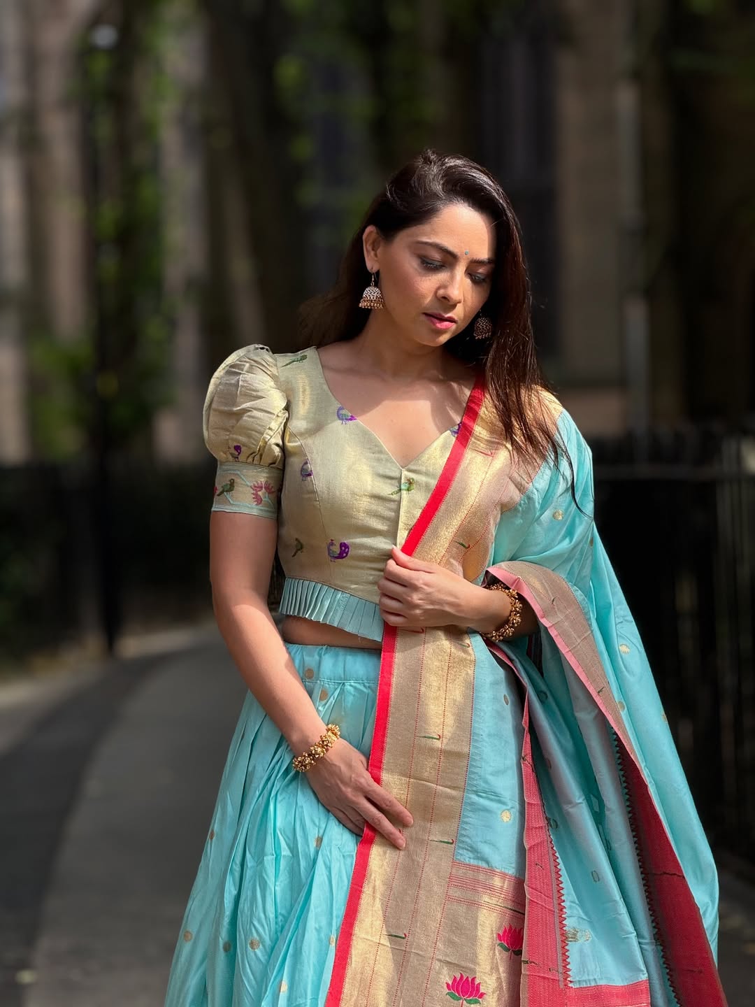 Sonalee Kulkarni Sky Blue Paithani Lehenga