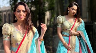 Sonalee Kulkarni Sky Blue Paithani Lehenga