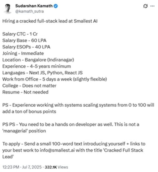 Sudarshant Kamath Job Post