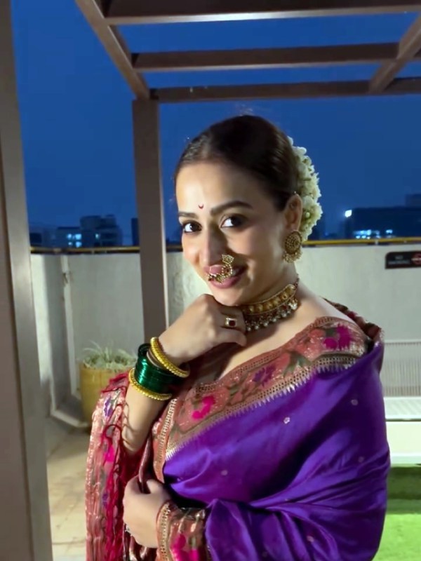 Tejaa Deokar Purple Paithani Saree