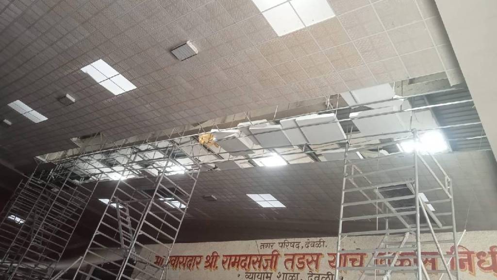 The roof of Ramdas Tadas Indoor Stadium in Deoli collapsed