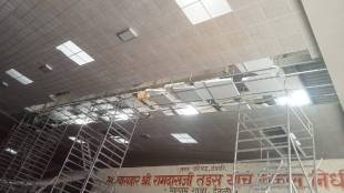 The roof of Ramdas Tadas Indoor Stadium in Deoli collapsed