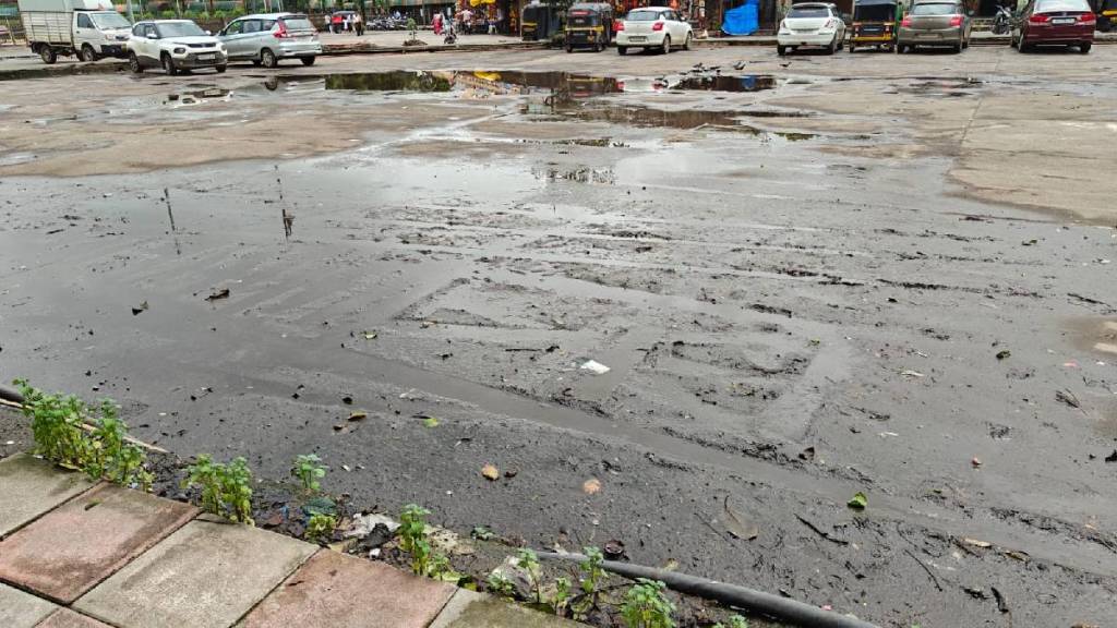 Layers of silt at the parking lot near the Mahaganapati temple in Titwala.