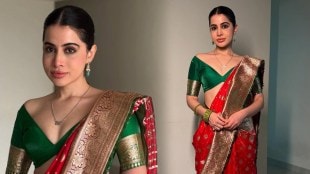 Urfi Javed Red Banarasi Saree Look