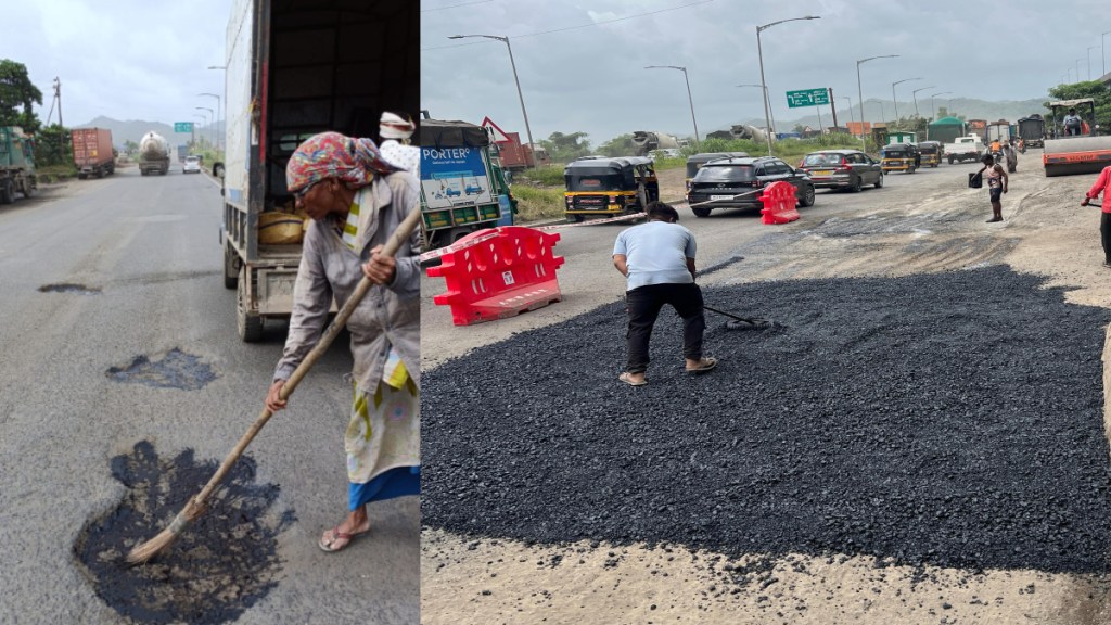 Vasai citizens protest prompts authorities to finally start filling potholes on the national highway