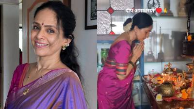 दिव्यांची आरास, फुलांची सजावट अन्…, ऐश्वर्या नारकरांनी केली दीप अमावस्येची पूजा