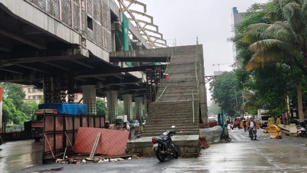 metro station stairs construction on road
