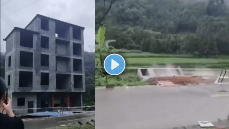 फक्त ७ सेकंदात होत्याचं झालं नव्हतं! ५ मजली इमारत झटक्यात नदीत कोसळली! भयावह विध्वंसाचा Video viral