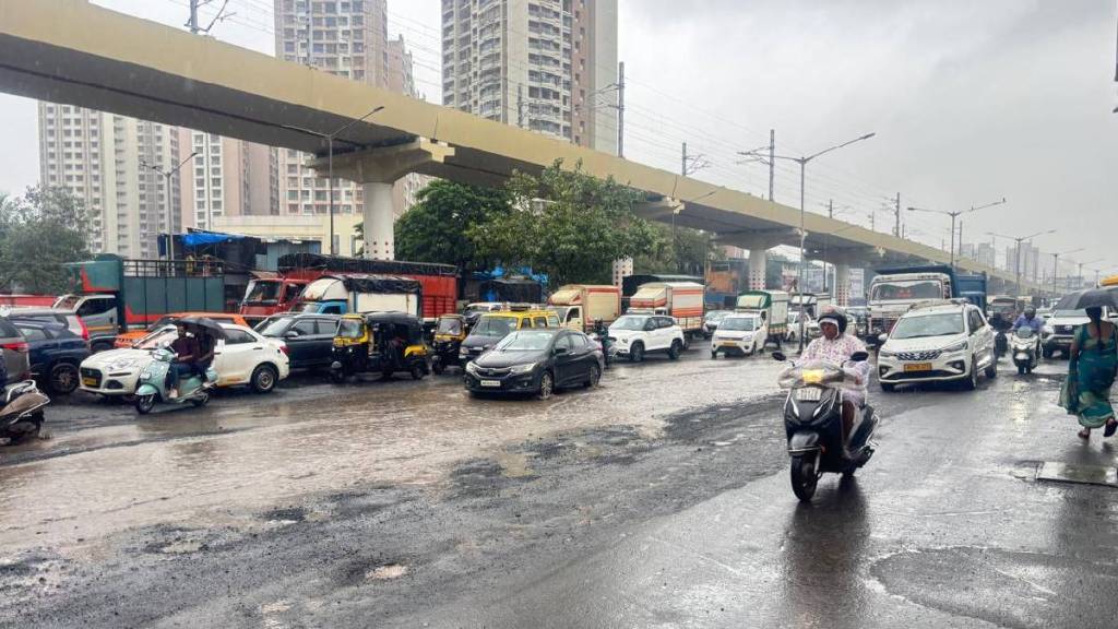 Traffic on highways slowed down due to rain