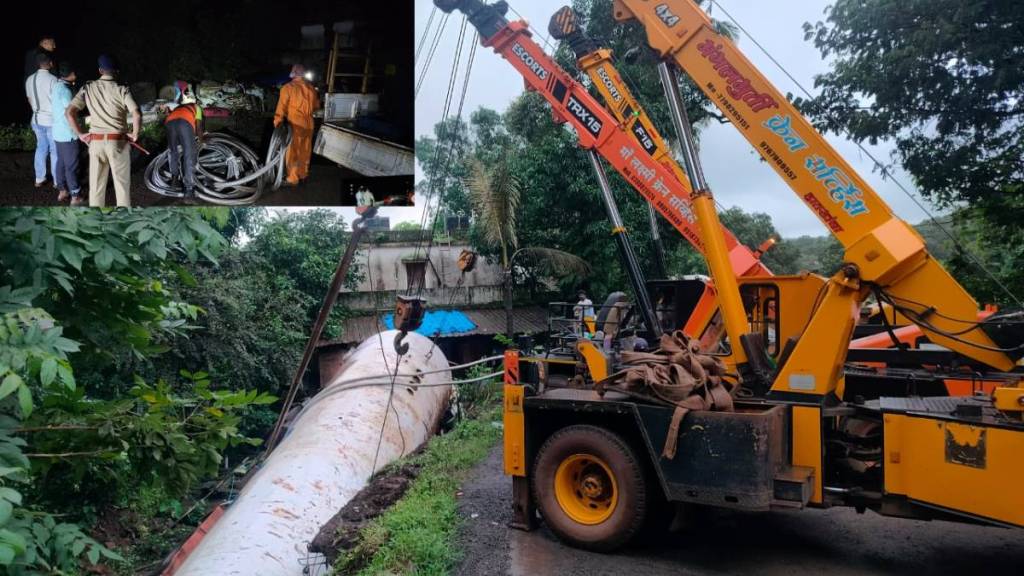 A serious accident involving a gas tanker at Hatkhamba on the Mumbai-Goa highway
