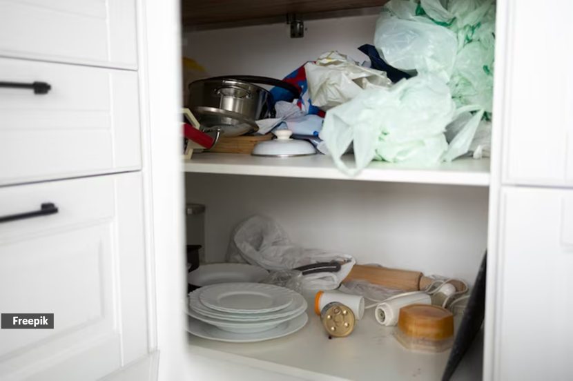 Unclean pantry shelves