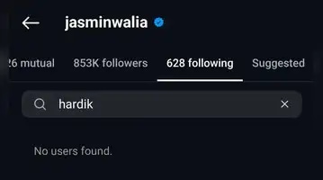 Jasmine Walia Unfollow Hardik Pandya on Instagram