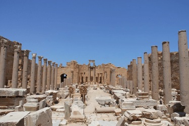 Colonnaded Roman street in Leptis Magna, Libya