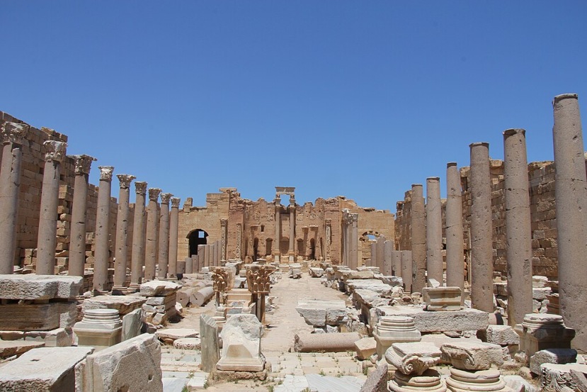 Colonnaded Roman street in Leptis Magna, Libya