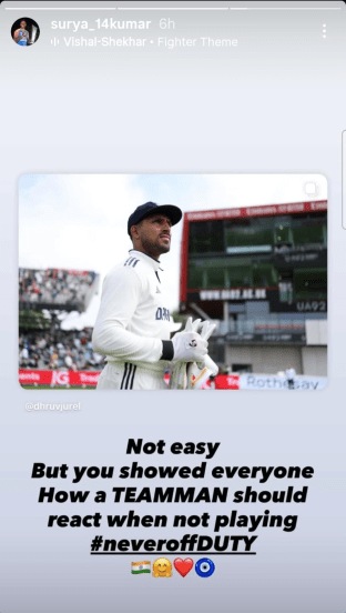 Suryakumar Yadav Instagram Story for Dhruv jurel