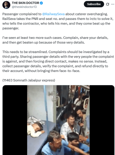  Train assault after catering complaint IRCTC negligence video viralPublic reaction on social media